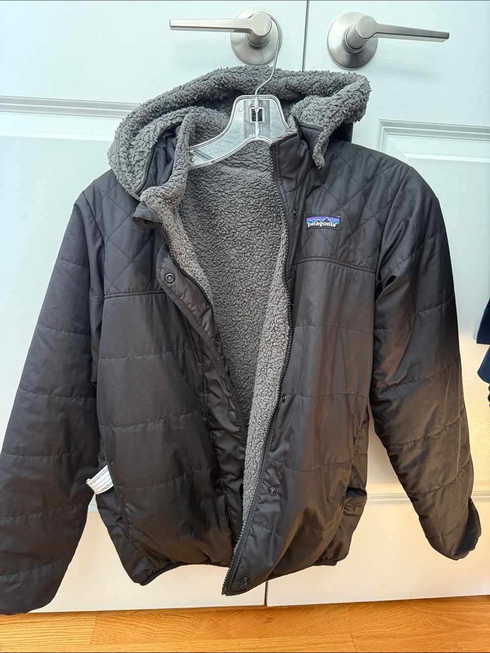 Patagonia Kids Charcoal Quilted Puffer with Sherpa Lining